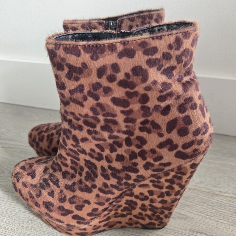 Material Girl Leopard Print Wedge Boots 8
